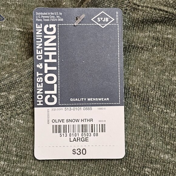 NWT St Johns Bay Henley Shirt Men L Olive Green Long Sleeve Buttons Casual - Picture 5 of 13